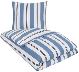 Stribet sengetøj - 140x220 cm - Rikke blå - Sengesæt i 100% bomuld - Nordstrand Home